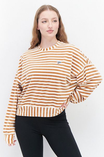 Puma Women Relaxed Fit Long Sleeve Training Sweatshirt, Tan