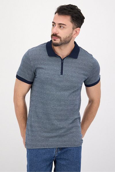 Threadbare Men Regular Fit Textured Short Sleeve Polo Shirts, Navy Combo