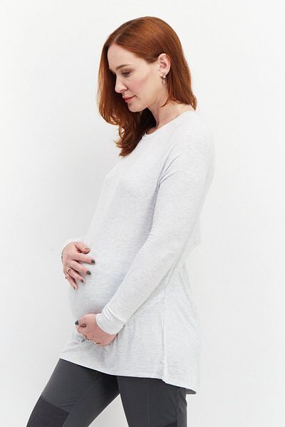 Cotton On Maternity Round Neck Long Sleeve Solid Top, Grey