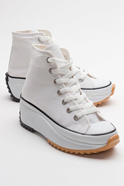 Ccway Pantofi sport de damă cu talpă groasă din in lung ALB