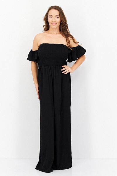 Riley & Rae Women Plain Short Sleeves Jumpsuits, Black
