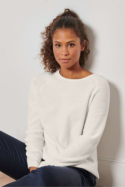Tchibo Women Round Neck Textured Long Sleeve Sweatshirt, White