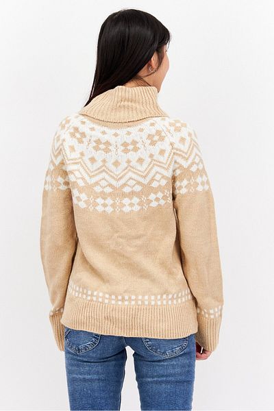 Tommy Hilfiger Women Turtleneck Fair Isle Knit Sweater, Beige