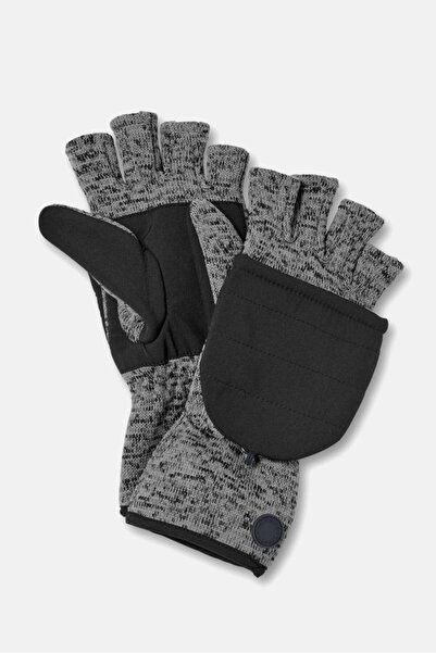 Tchibo Knit Fleece Folding Mittens Gloves, Black and Grey