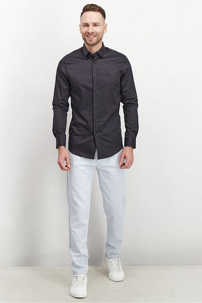 Roberto Cavalli Men Slim Fit Plain Long Sleeve Dress Shirt, Black