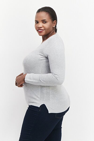 Esprit Women V Neckline Plain Pullover Sweater, Grey