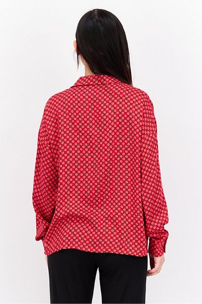 Etam Women Notched Collar All Over Print Pajama Top, Red Combo