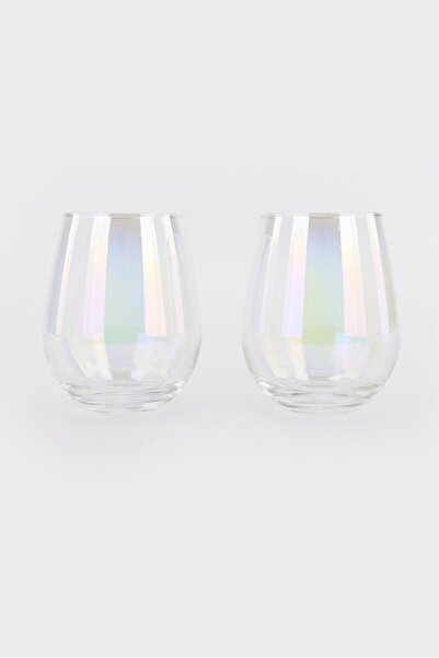 Dwell Studio 2 Pack Stemless Rainbow Glasses 22 Oz, Clear and Yellow