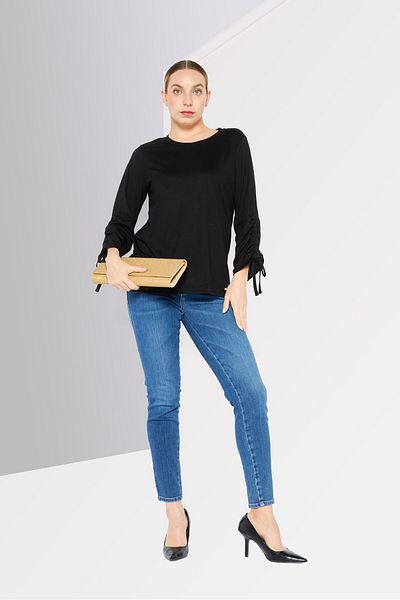 Michael Kors Women Crew Neck Long Sleeve Solid Top, Black