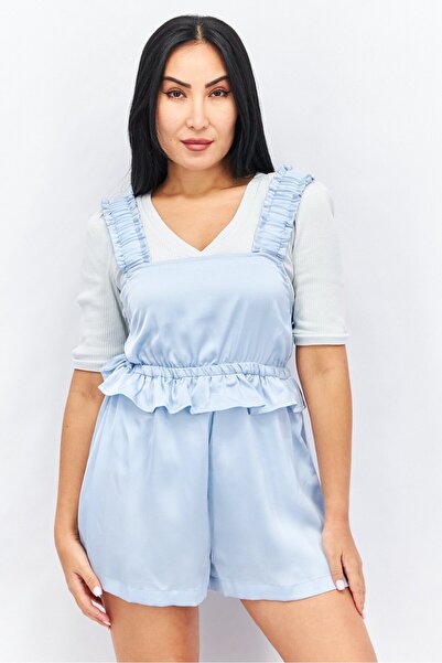 Lost Ink بدلة لعب نسائية سادة بدون أكمام ورقبة مربعة، باللون الأزرق