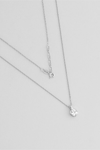 So CHIC... Beyaz Altın Kaplama Gümüş 41 Cm Tektaş Kolye