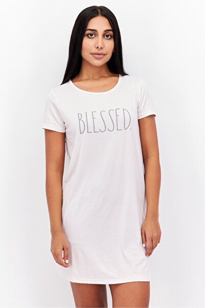 Rae dunn فستان نوم نسائي مخطط بأكمام قصيرة، وردي باهت