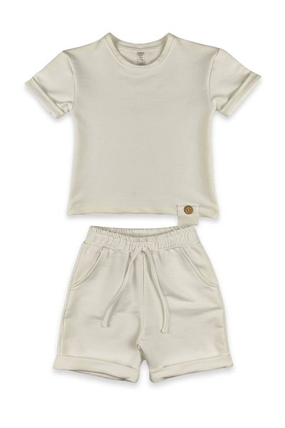 Difa Button Detailed Summer Girl Boy Unisex Top and Bottom Set