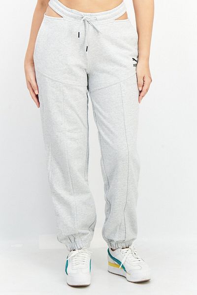 Puma Women Relaxed Fit Drawstring Brand Logo Sweatpants, Light Grey Heather