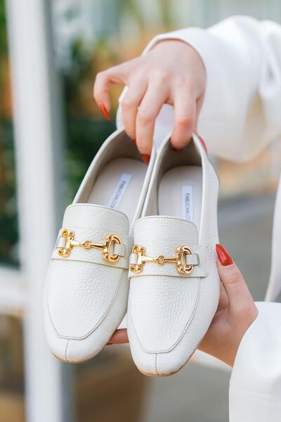 Parponi Margary Жіночі - Екрю Справжня шкіра З пряжкою Мокасини