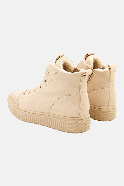 Tchibo Women Lace Up Lined Leather Sneakers, Beige