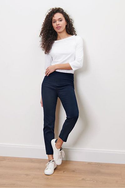 Tchibo Women Regular Fit Plain Straight Leg Pant, Navy