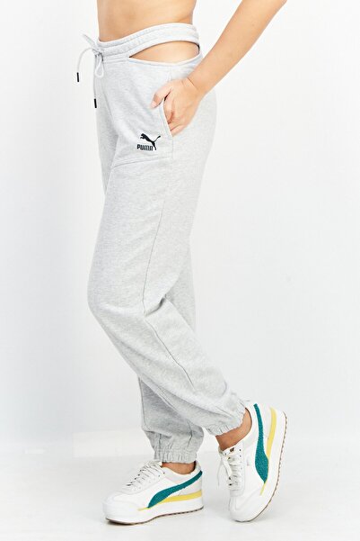 Puma Women Relaxed Fit Drawstring Brand Logo Sweatpants, Light Grey Heather
