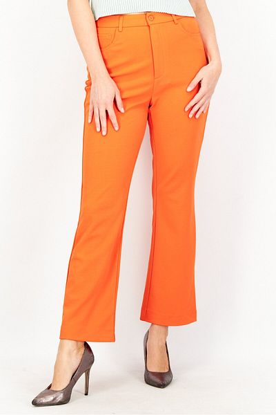 Sinsay Women Regular Fit Plain Flare Pants, Tomato Red