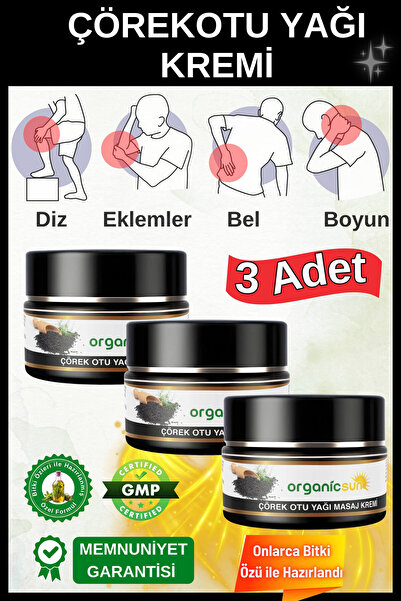 Organicsun Çörek Otu Yağlı Ağrı Masaj Kremi Kas Eklem 100 ml X 3 Adet Çörekotu Yağı Krem