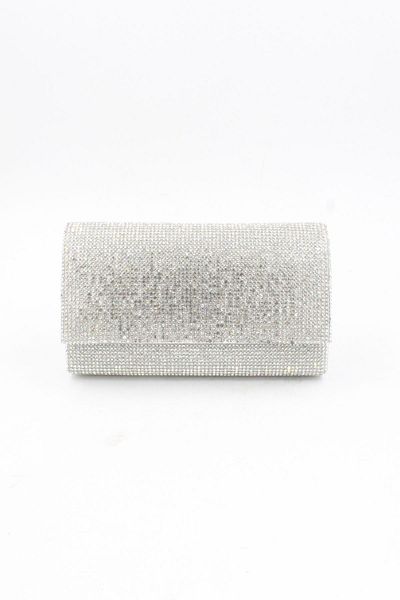 Chantaky 064 450 Ασημί - Βραδινό φόρεμα Clutch Βραδινή τσάντα με πλήρη κρυστάλλινη πέτρα λεπτομέρεια