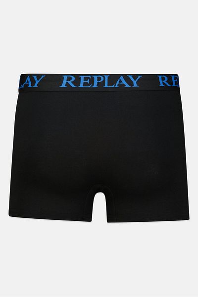 Replay Men 2 Piece Cotton Stretch Trunks, Black/Blue Combo