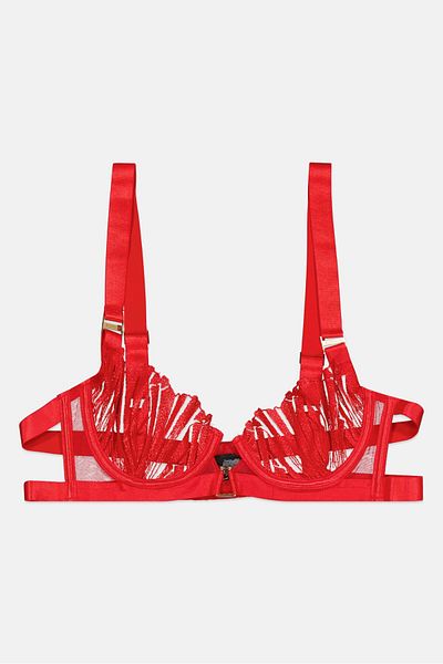 Bluebella Women Textured Non Padded Wired Bra, Red