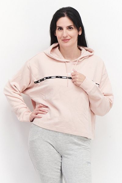 Puma Women Sportswear Fit Hooded Long Sleeves Brand Logo Sweatshirt, Rose