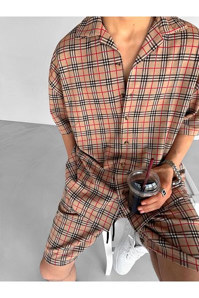 ablukaonline Ανδρικό πουκάμισο Oversize Fit με καρό σχέδιο καφέ