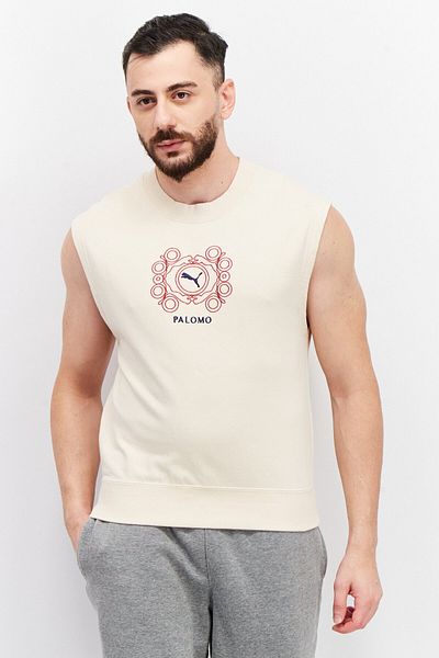 Puma Men Sportswear Fit Sleeveless Running Vest, Beige Combo