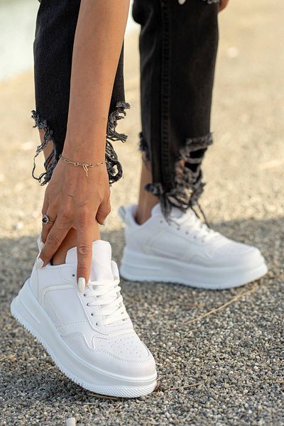 Ccway Pantofi sport de damă cu șireturi alb alb