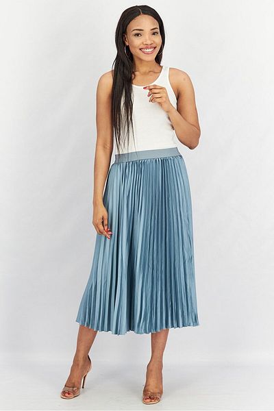 Tchibo Women Pleated Midi Skirt, Sage Blue