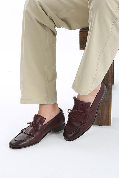 CassidoShoes Burgundy Leather Tassel Detailed Leather Injection Sole Men's Classic Shoes 023-40410