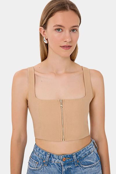 Hiccup Αμάνικο Crop Top με τετράγωνο γιακά με φερμουάρ
