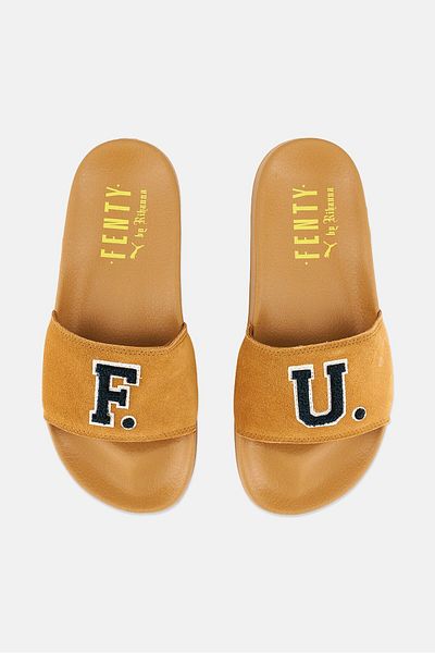Puma Kid Girl X Fenty Leadcat Fenty Slides Slippers, Golden Brown And Scarab