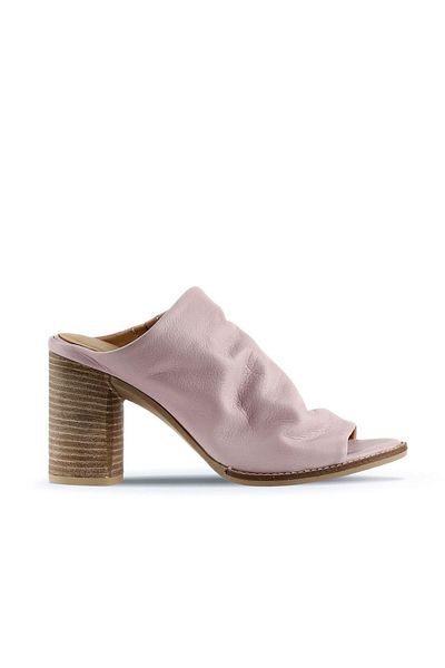 Bueno Shoes Γυναικείες δερμάτινες παντόφλες με τακούνι ροζ - 01wn7004