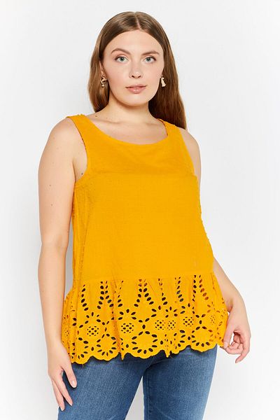 Adyson Parker Women Round Neck Sleeveless Textured Eyelet Top, Orange