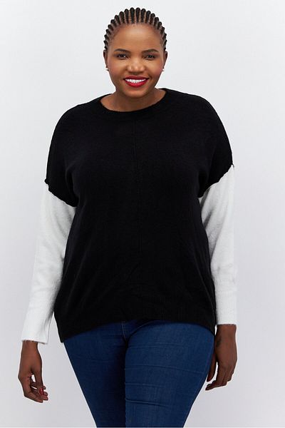 Vince Camuto Women Plus Size Round Neck Long Sleeve Knitted Sweater, Black