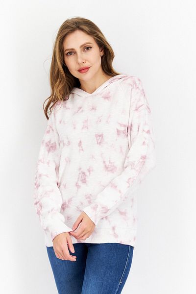 Weatherproof Women Hooded Long Sleeve Tie Dye Sweatshirt, White