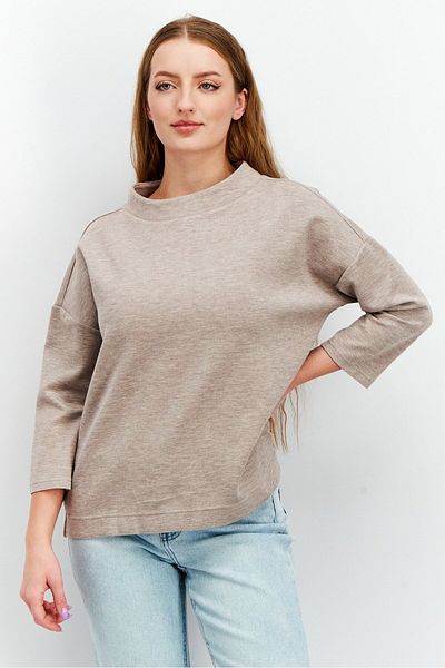 Tchibo Women Comfort Fit Crew Neck Heather Sweatshirt, Brown