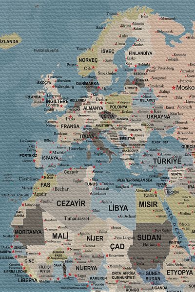 Lasirius Wall Covering, Current Turkish World Map with Carpet Detail, Quality Canvas Fabric