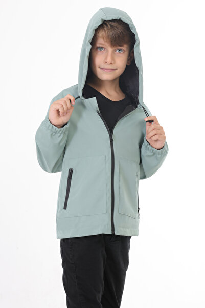 Royalside Αδιάβροχο για αγόρια με πράσινη επένδυση νερού και αντιανεμική κουκούλα με διπλές τσέπες με φερμουάρ