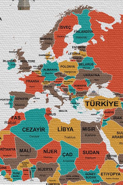 GLOBELUX Wall Cover Flag Detailed Turkish Current World Map Canvas Wall Tapestry-4048