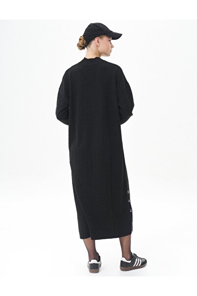 Kayra Düğme Detaylı Triko Elbise Siyah