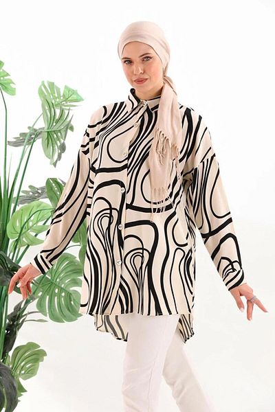 charamela Plus Size Women's Shirt Tunic - Ecru/Black Bgg35