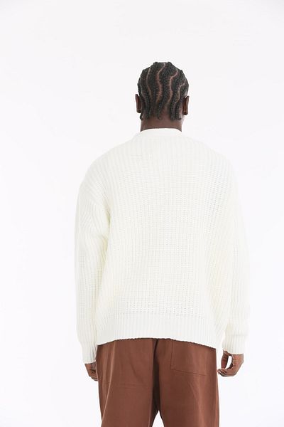 The Champ Clothing V-Neck Oversize Buttoned White Knitted Knitwear Cardigan