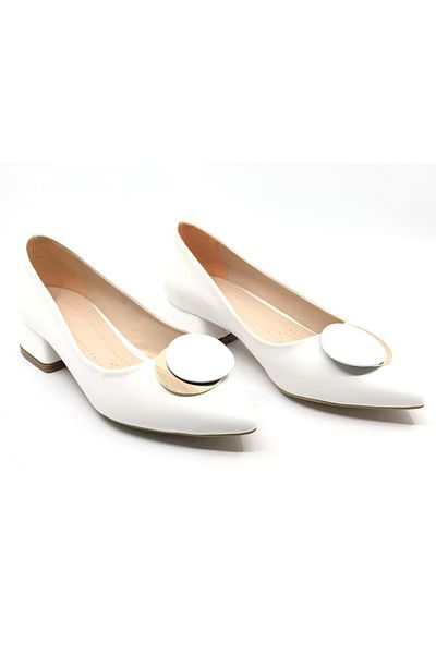 Kids Club Shoes Pantofi cu toc de damă Feles cu cataramă ALB