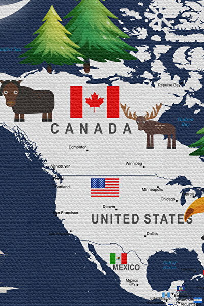 N NOXXO Wall Cloth Children's Room World Map Quality Canvas Wall Tapestry-4044