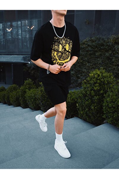 ablukaonline Μαύρο ανδρικό μπλουζάκι Oversize - Τυπωμένο