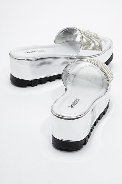 Ccway Γυναικείες παντόφλες με σφήνα τακούνια - SILVER SILVER